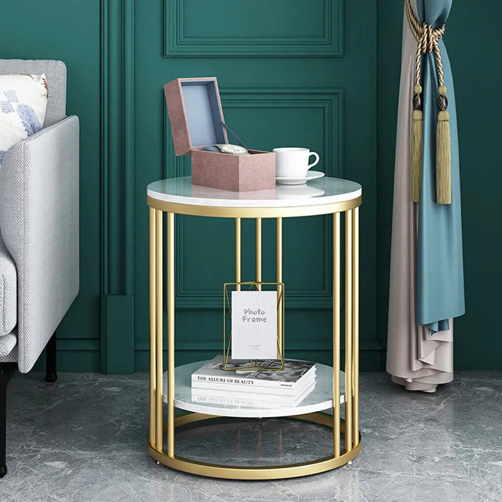 Wisfor Two Tier Marble Round Side Table For Living Room