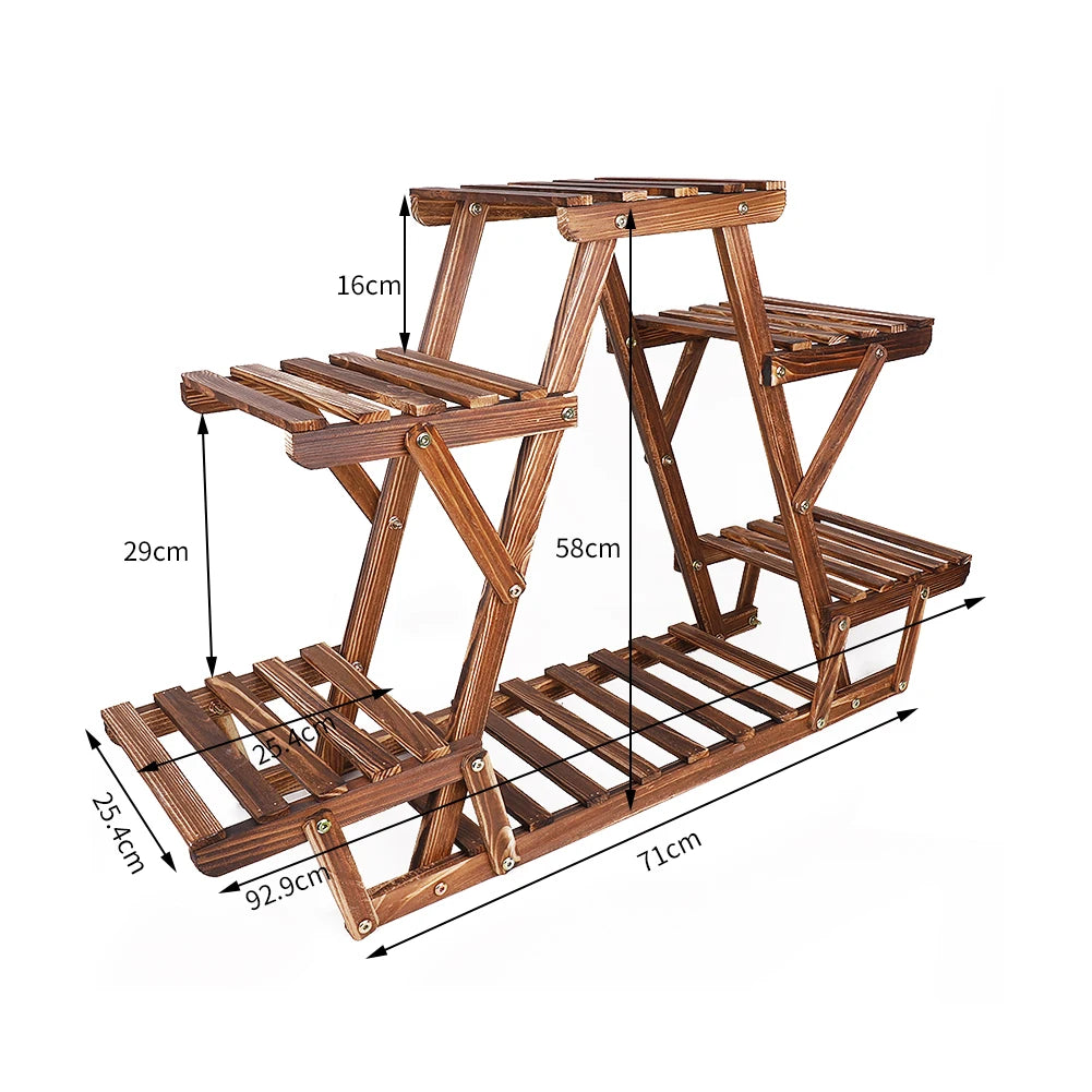 Carbonized Triangle 6 Tier Corner Wood Plant Stand Indoor Outdoor