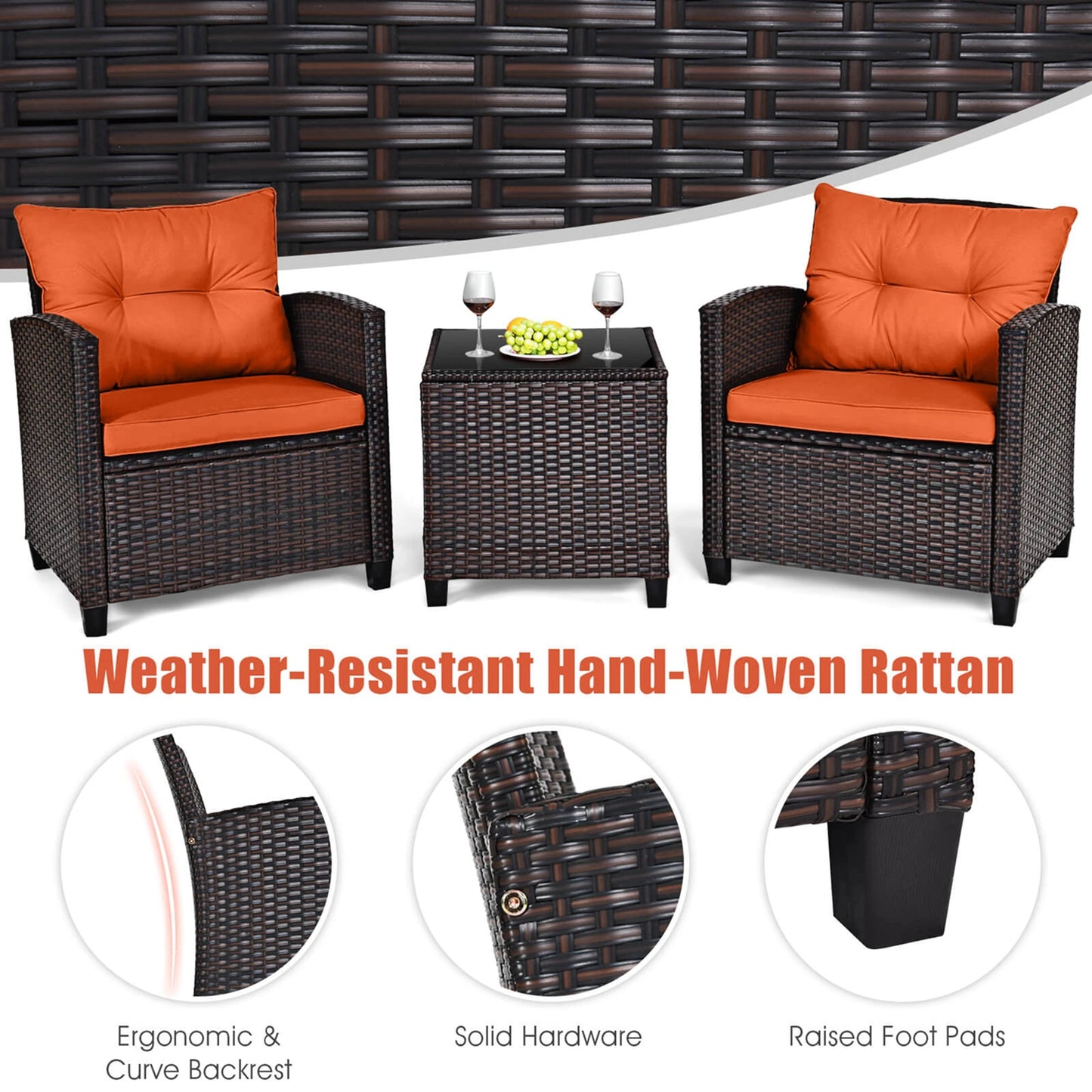 HOMASIS Patio Rattan Furniture Set Cushioned Conversation Sofa