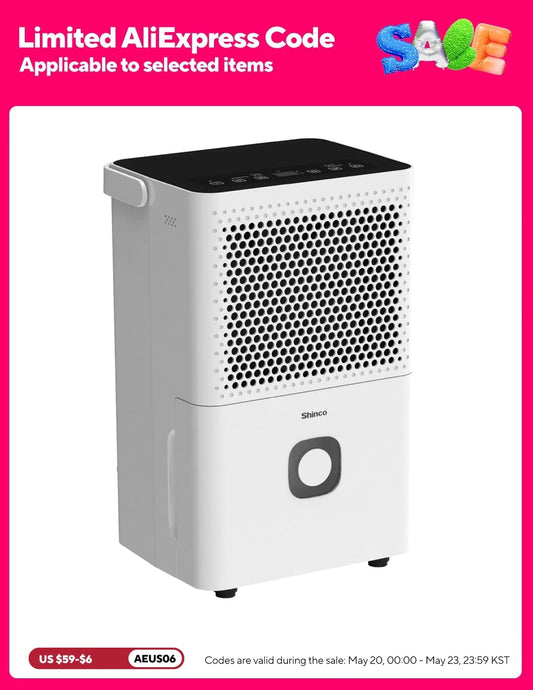 Shinco Dehumidifier With Auto Or Manual Drainage For Home Basements