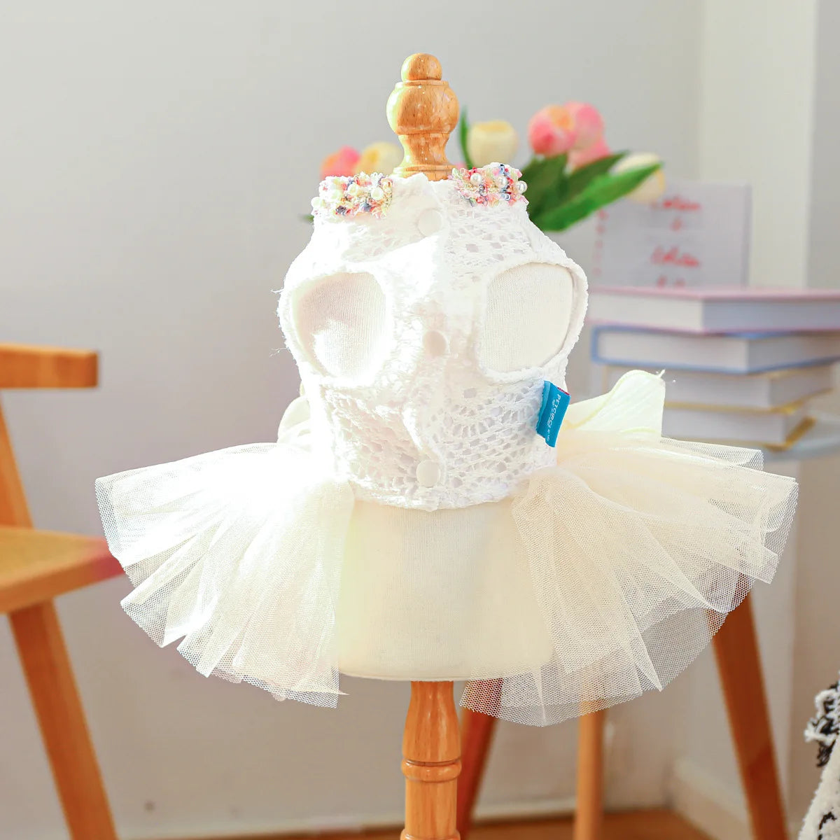 Spring Summer Dog Tutu Dress With 3D Flower Knot Bow