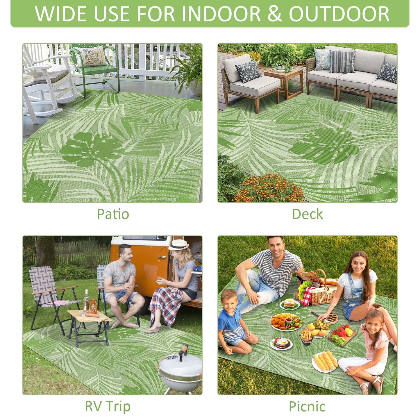 Recycled Plastic Straw Outdoor Rug Waterproof Patio Carpet