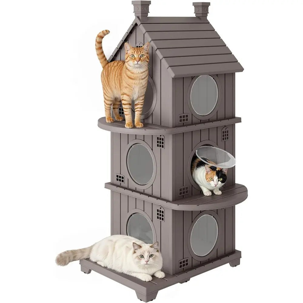 Outdoor Resin Cat House Weatherproof With Elevated Base