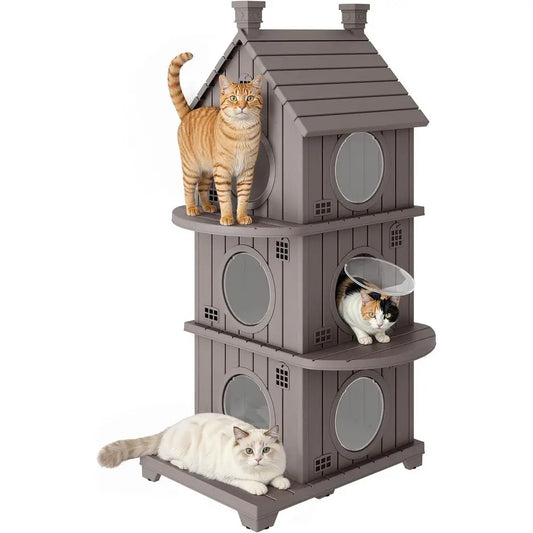 Outdoor Resin Cat House Weatherproof With Elevated Base