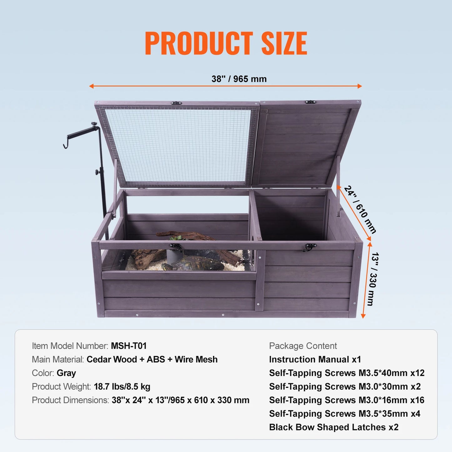 SucceBuy 3 Room Tortoise Habitat Wooden Enclosure With Open Roof