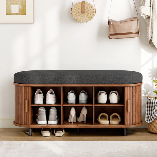 Wooden Three Tier Shoe Storage Bench Organizer With Cushion