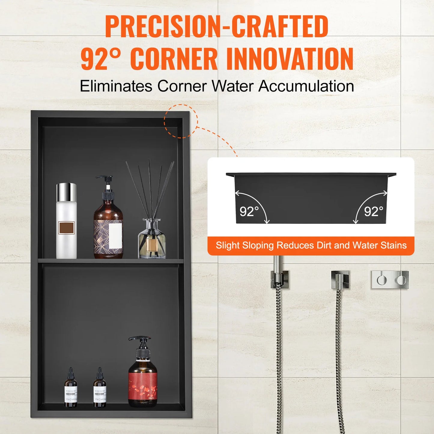 SucceBuy 304 Stainless Steel Recessed Shower Niche Double Shelves