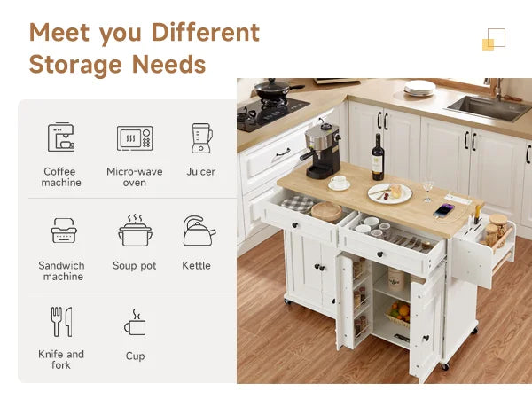 Mobile Kitchen Island With Drop Leaf And Power Outlet