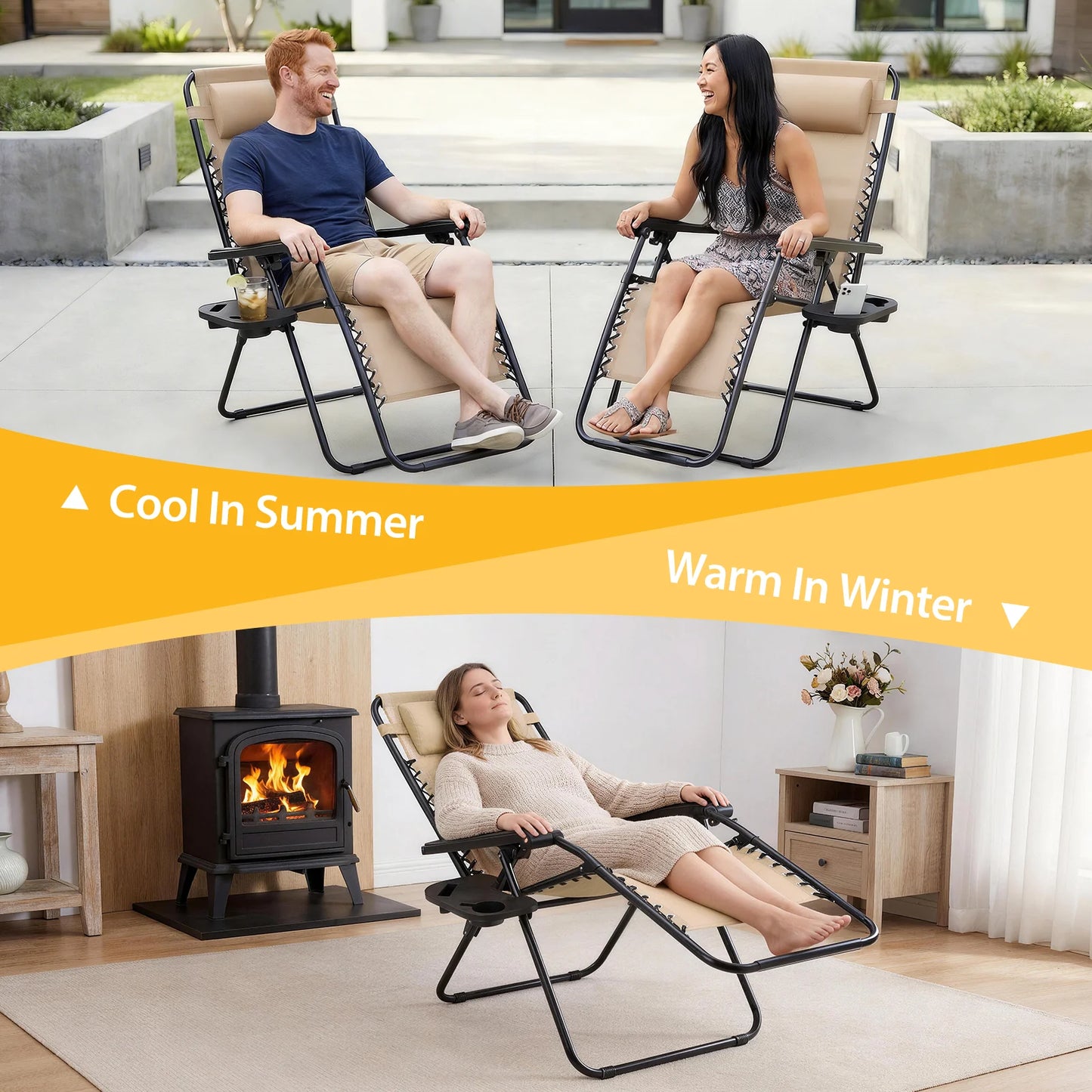 JHK Portable Zero Gravity Recliner Chairs Set Of Two