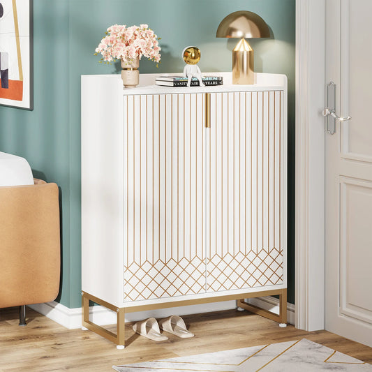 Tribesigns 5 Tier Shoe Cabinet With Doors Wood Storage