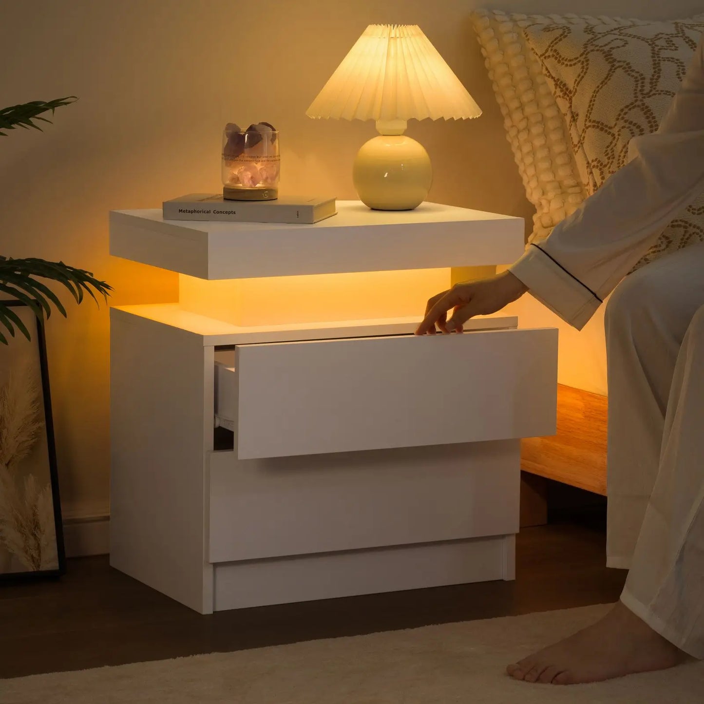 Cubehom LED Nightstand With 2 Drawers And RGB Lights