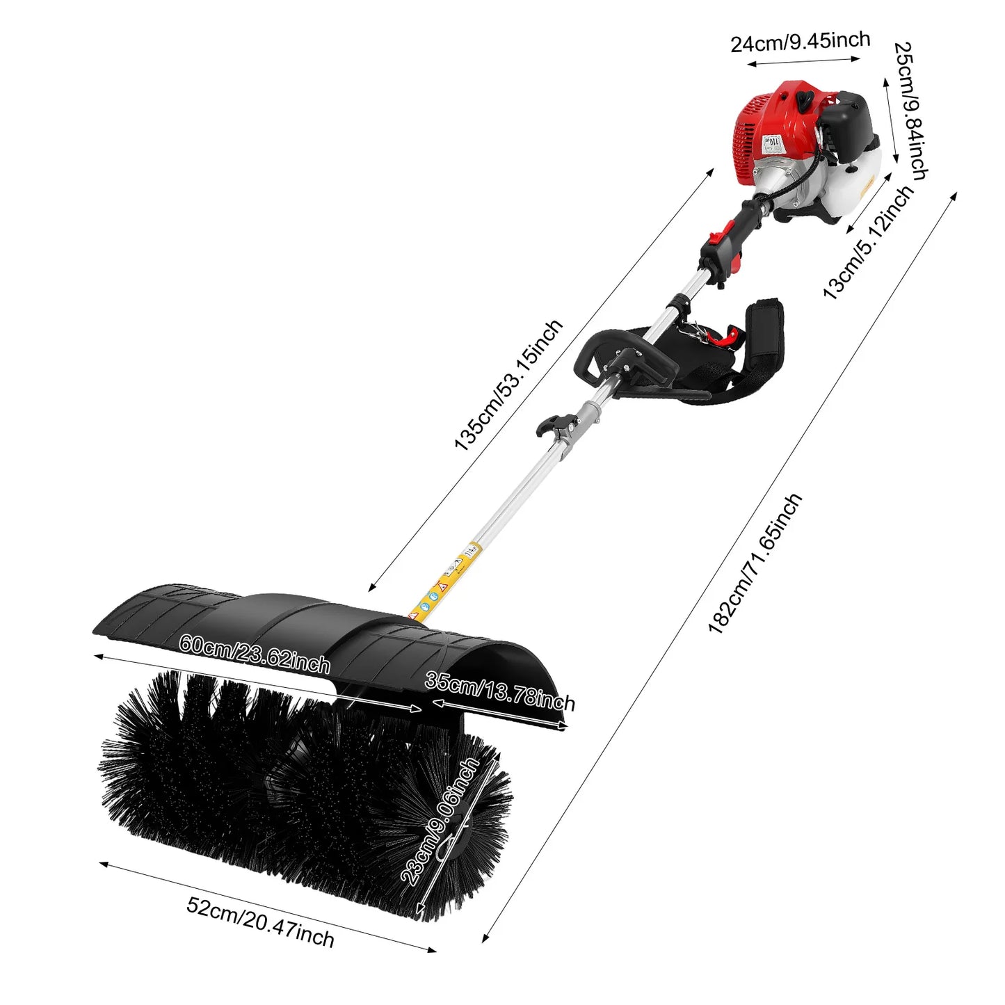 Gas Powered Walk Behind Sweeper Multi Surface Brush Cleaner Driveways