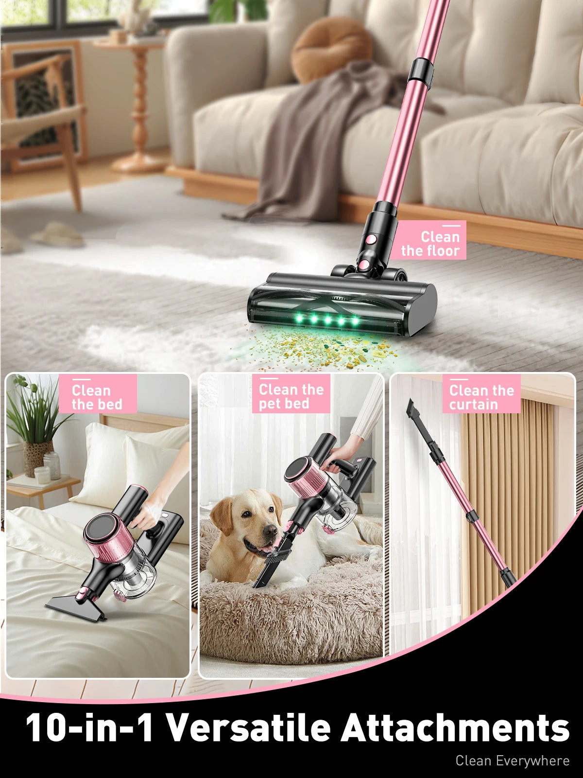 SUXIANGVAC Cordless Vacuum Cleaner 55KPa 500W 45Min Run Time 10in1