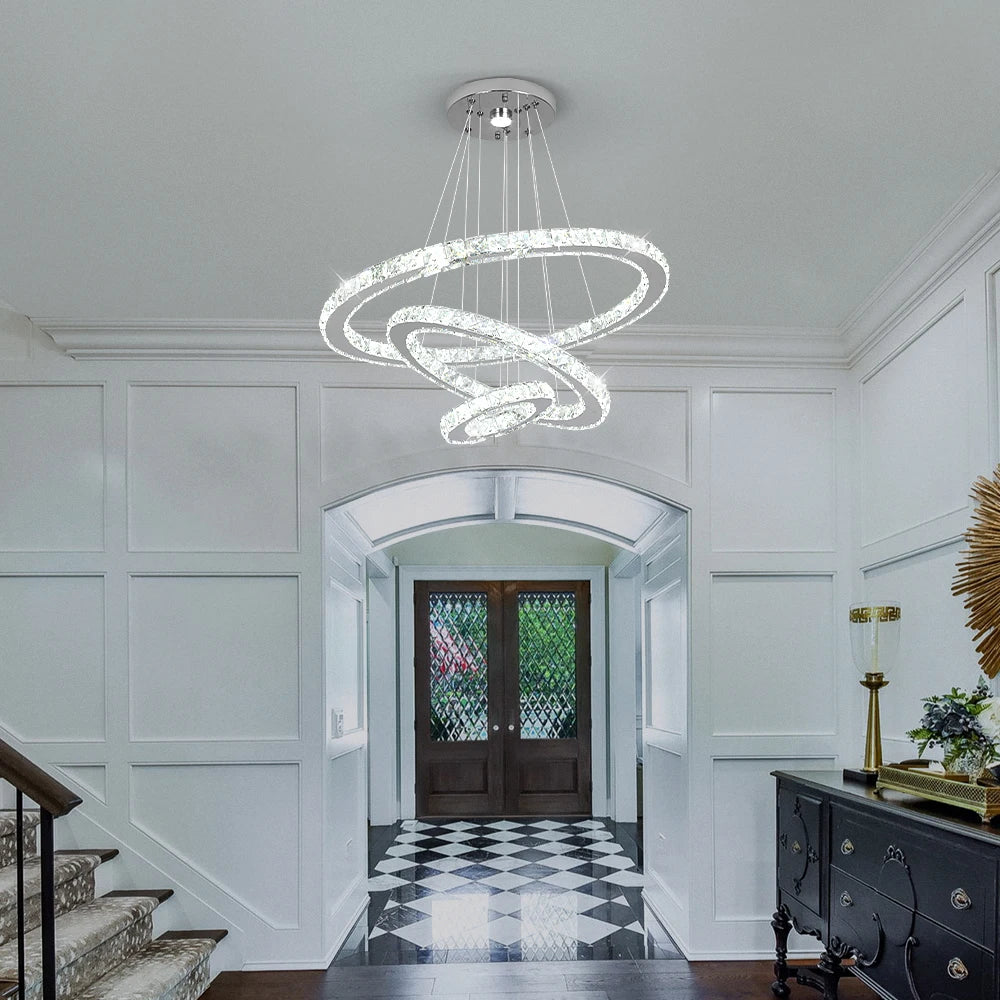 GreeLustr Modern Crystal Dimmable Pendant Light Diy Rings Led Chandelier