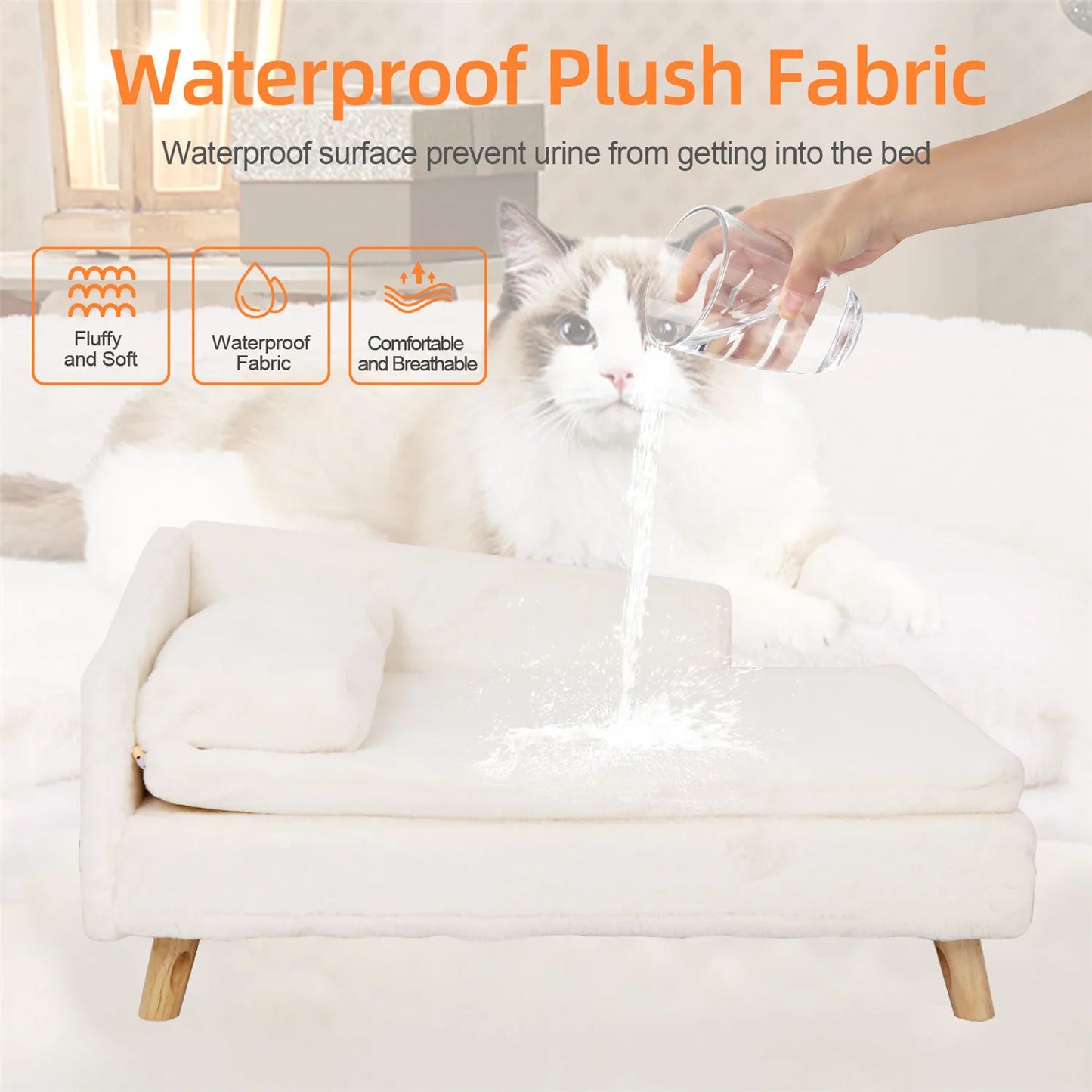 BINGOPAW Waterproof Pet Sofa Bed Lounger With Plush Cover