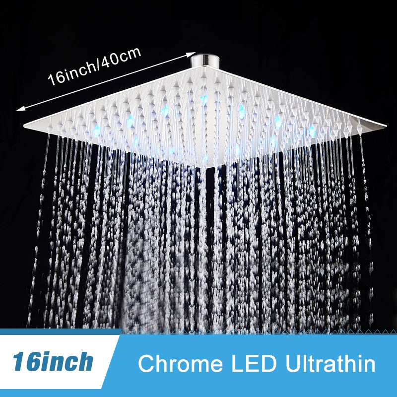 Shinesia LED Rainfall Shower Head Stainless Steel Bathroom Accessory