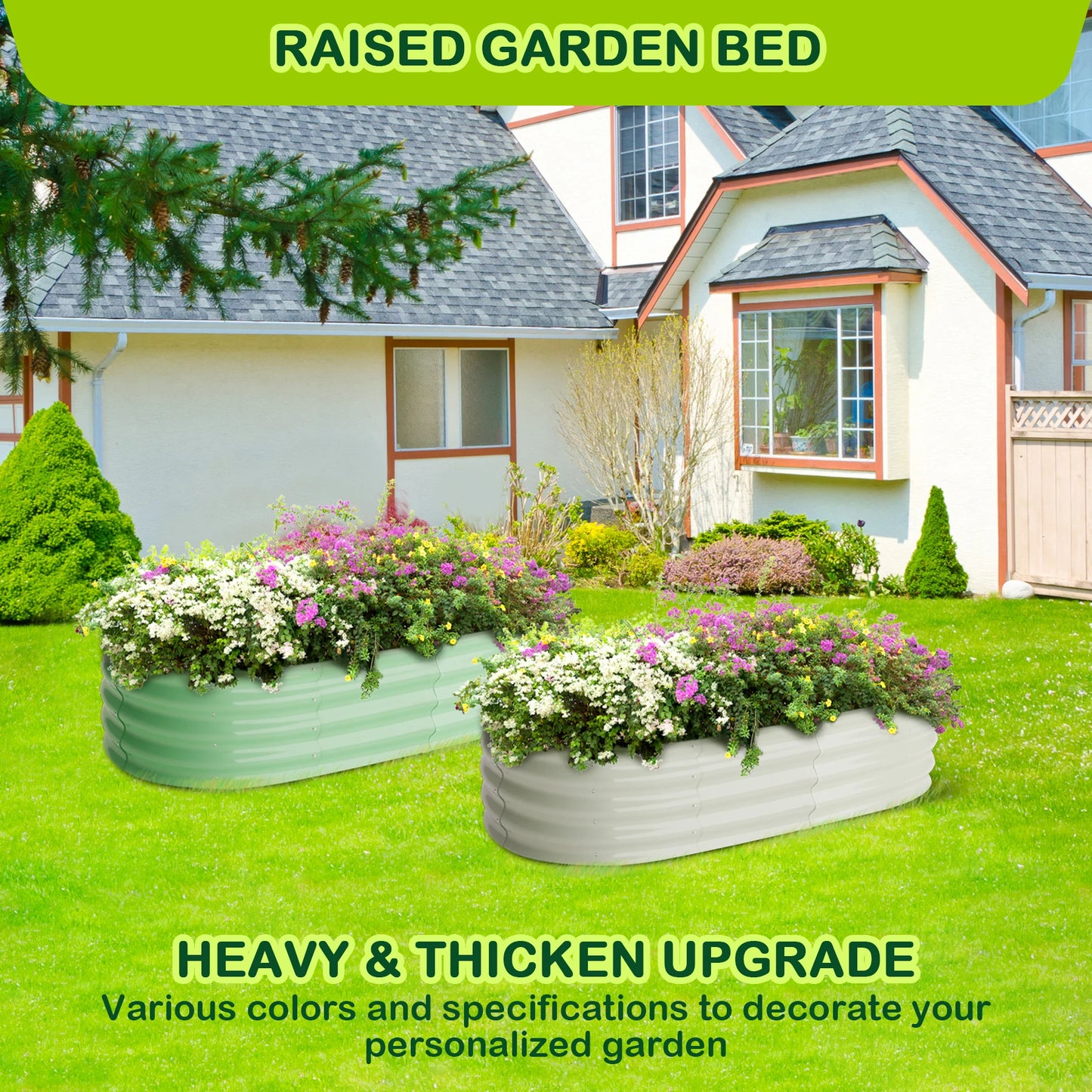 HiMISS Oval Galvanized Raised Garden Beds Set of 2