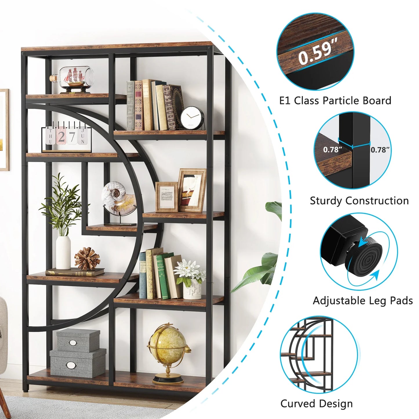 Tribesigns Industrial 5 Tier Etagere Bookshelf Freestanding Storage