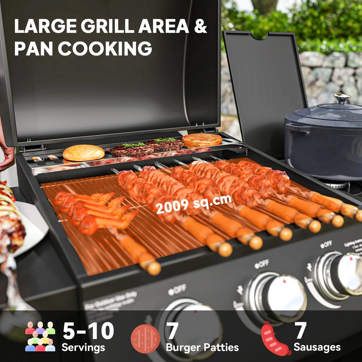 3 Burner Gas Grill With Side Burner And Warming Rack