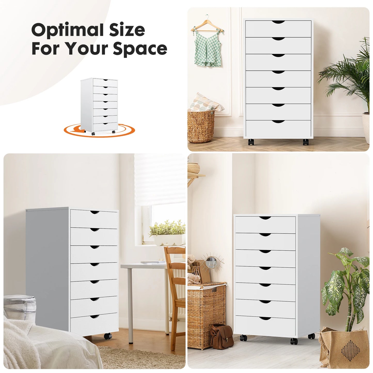 JHK Wooden Chest Dresser On Wheels Storage Cabinet