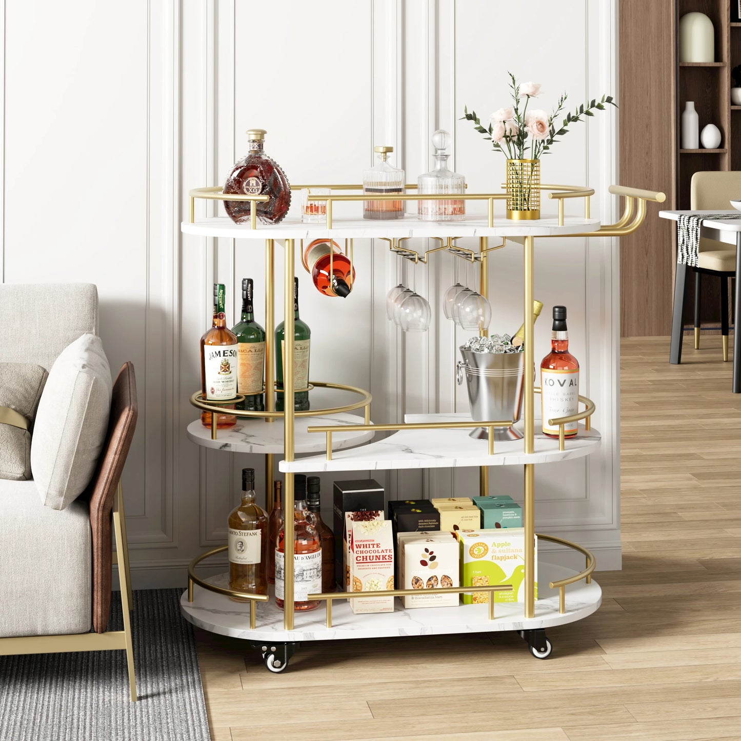 TWISTER.CK Bar Cart With 4 Tier Storage Wine Rack Wheels