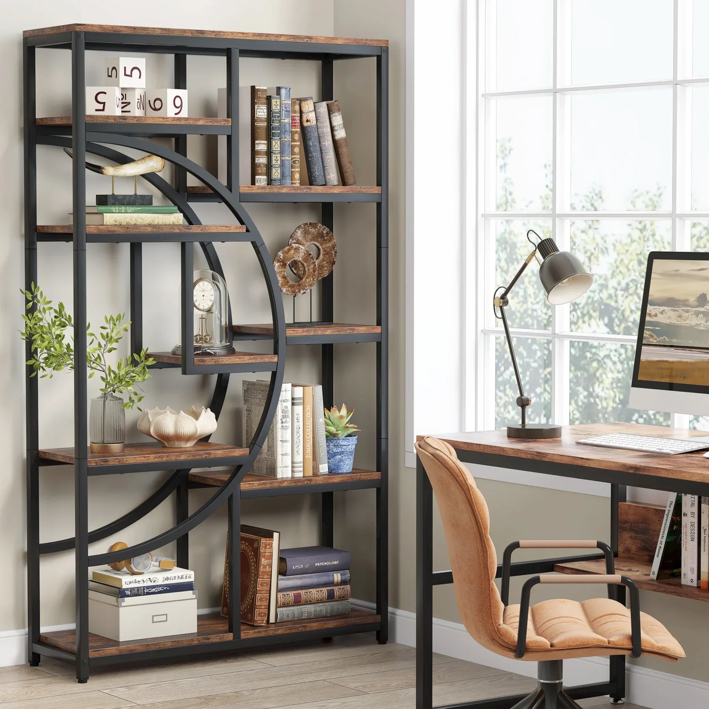 Tribesigns Industrial 5 Tier Etagere Bookshelf Freestanding Storage