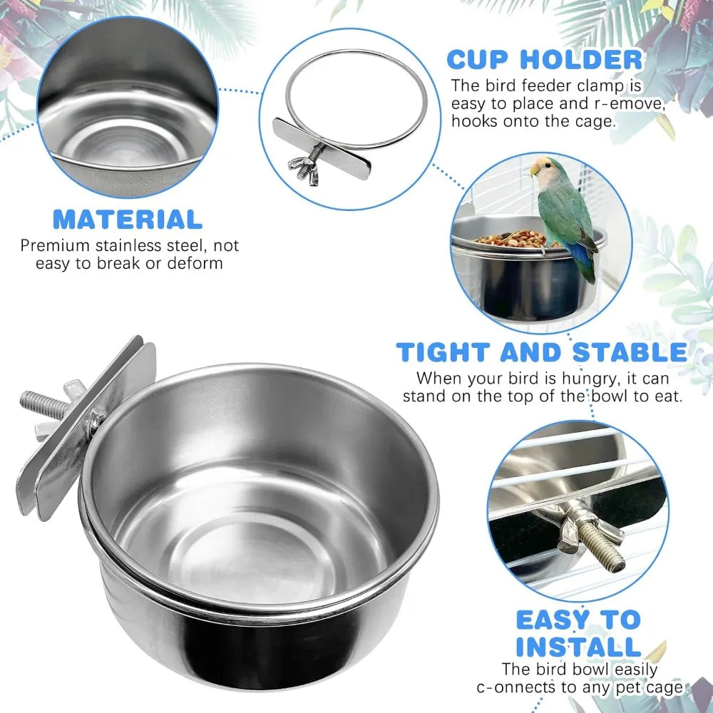 Bird Cage Feeder Cups 2 Pack Parrot Bowl Holder Clamp