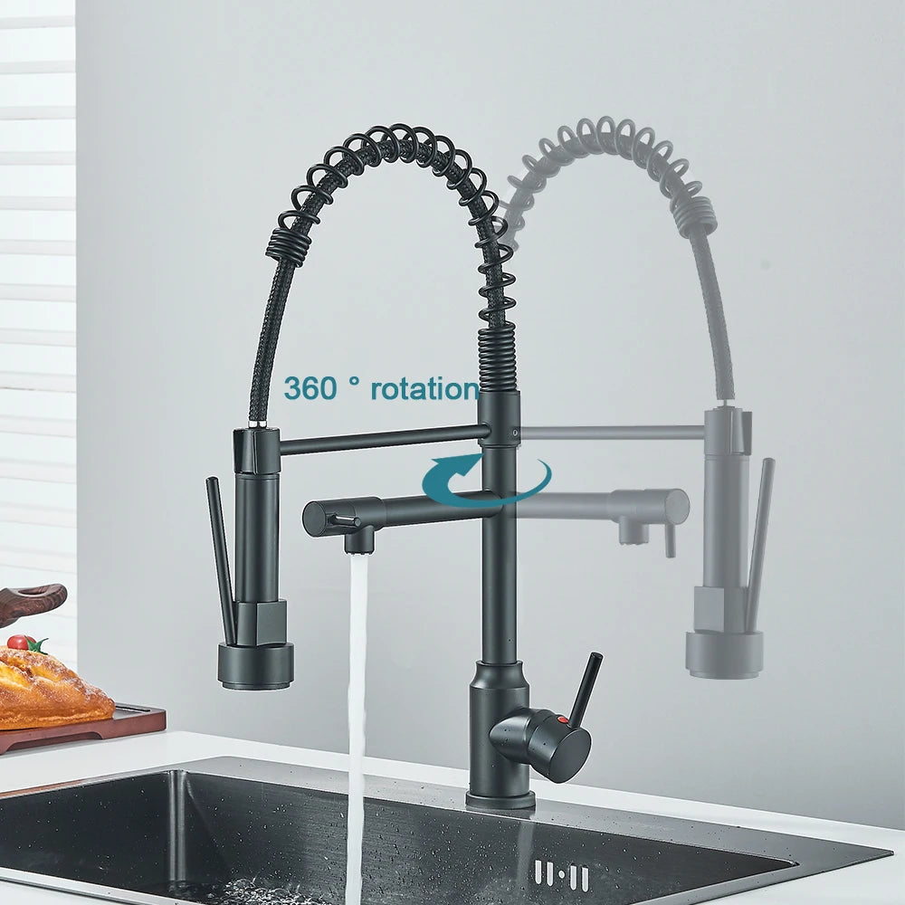 Onyzpily Stainless Steel Pull Down Kitchen Faucet With Dual Spout