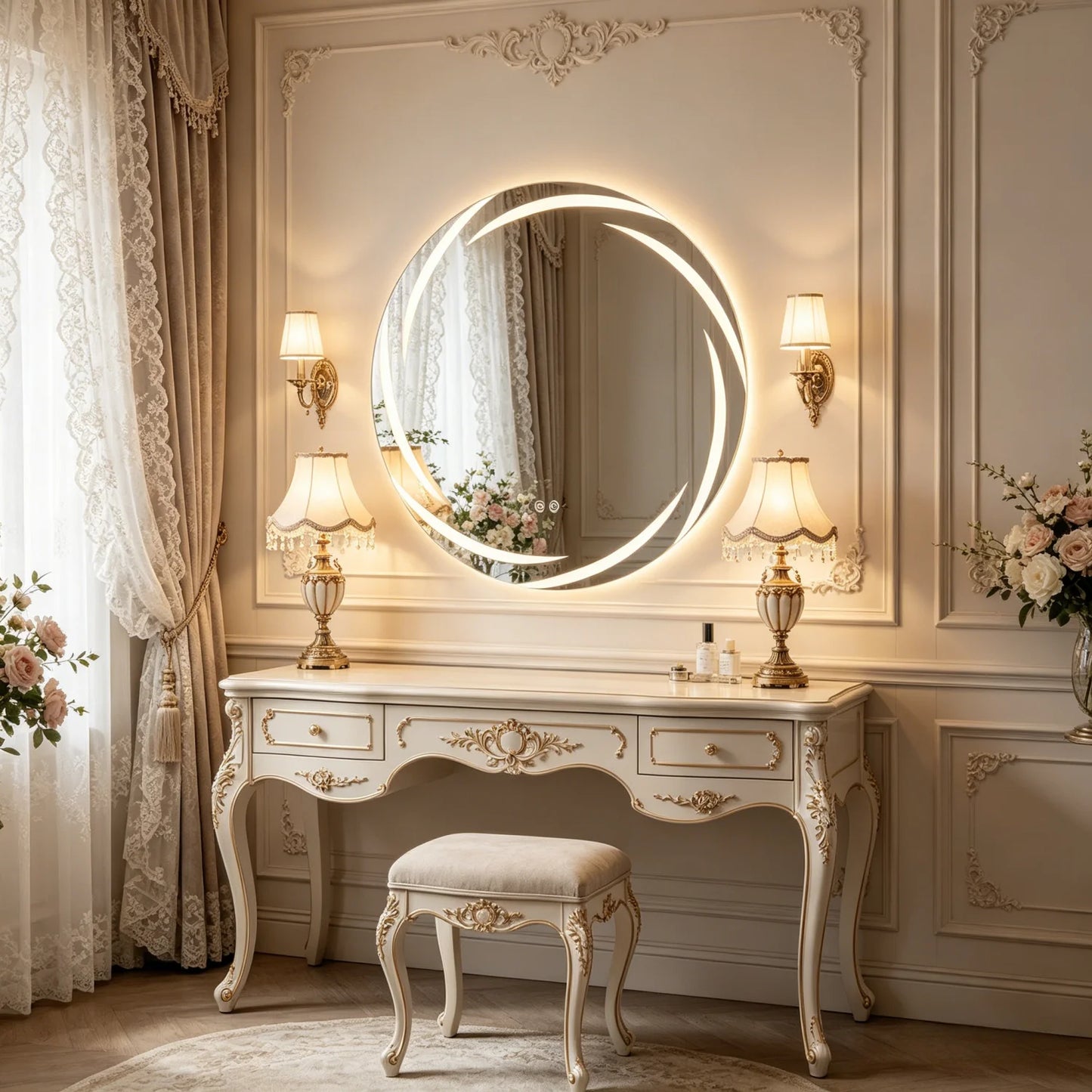 LED Round Bathroom Mirror Backlit Anti Fog Shatterproof Dimmable