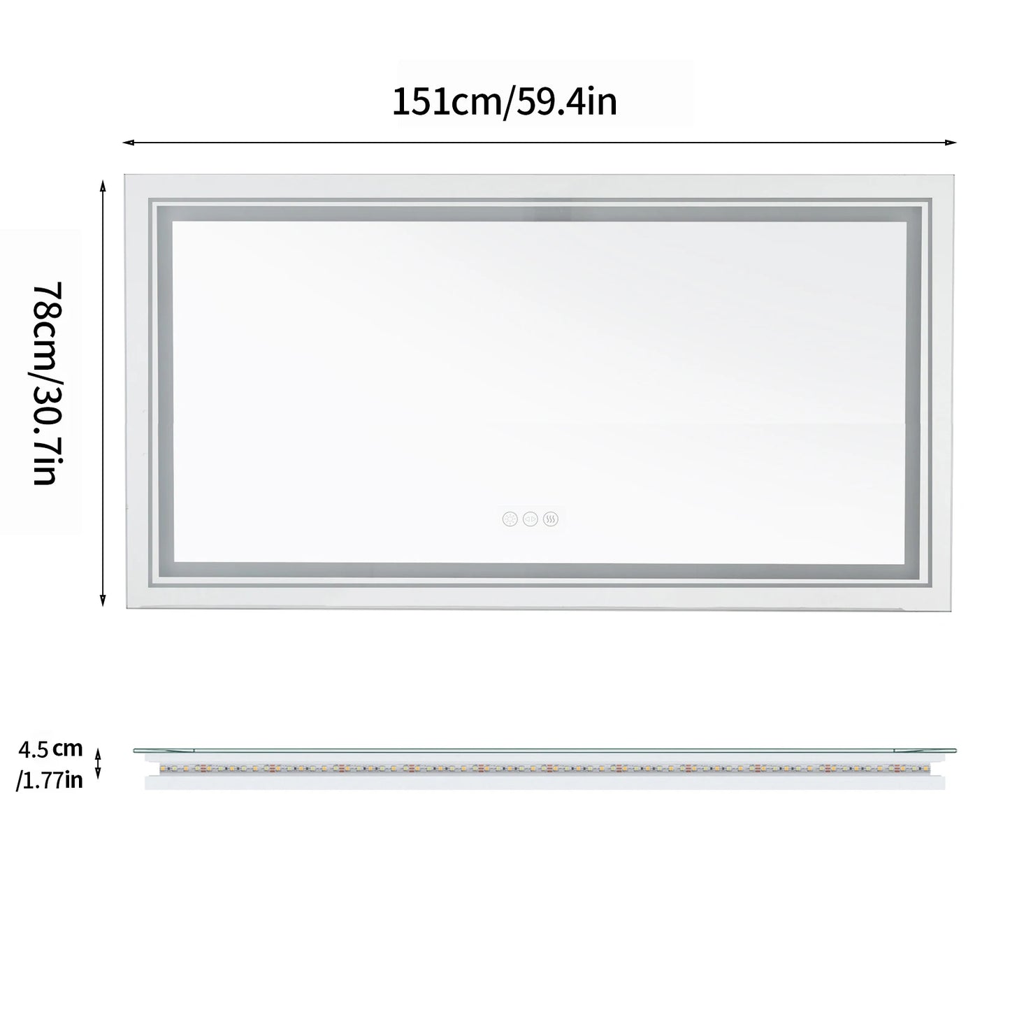 LED Illuminated Bathroom Mirror With Front And Backlit Lights