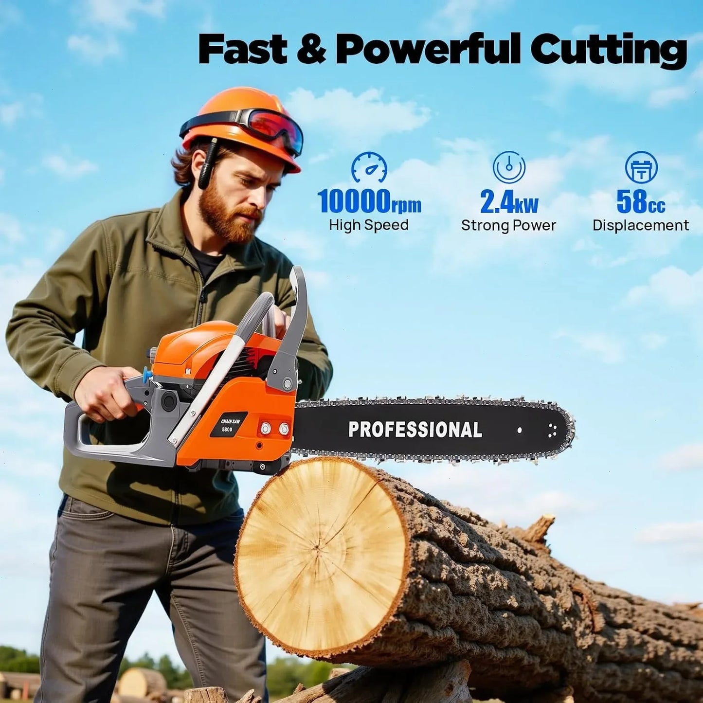 Bymaocar Gasoline Chainsaw 58cc Single Cylinder Engine