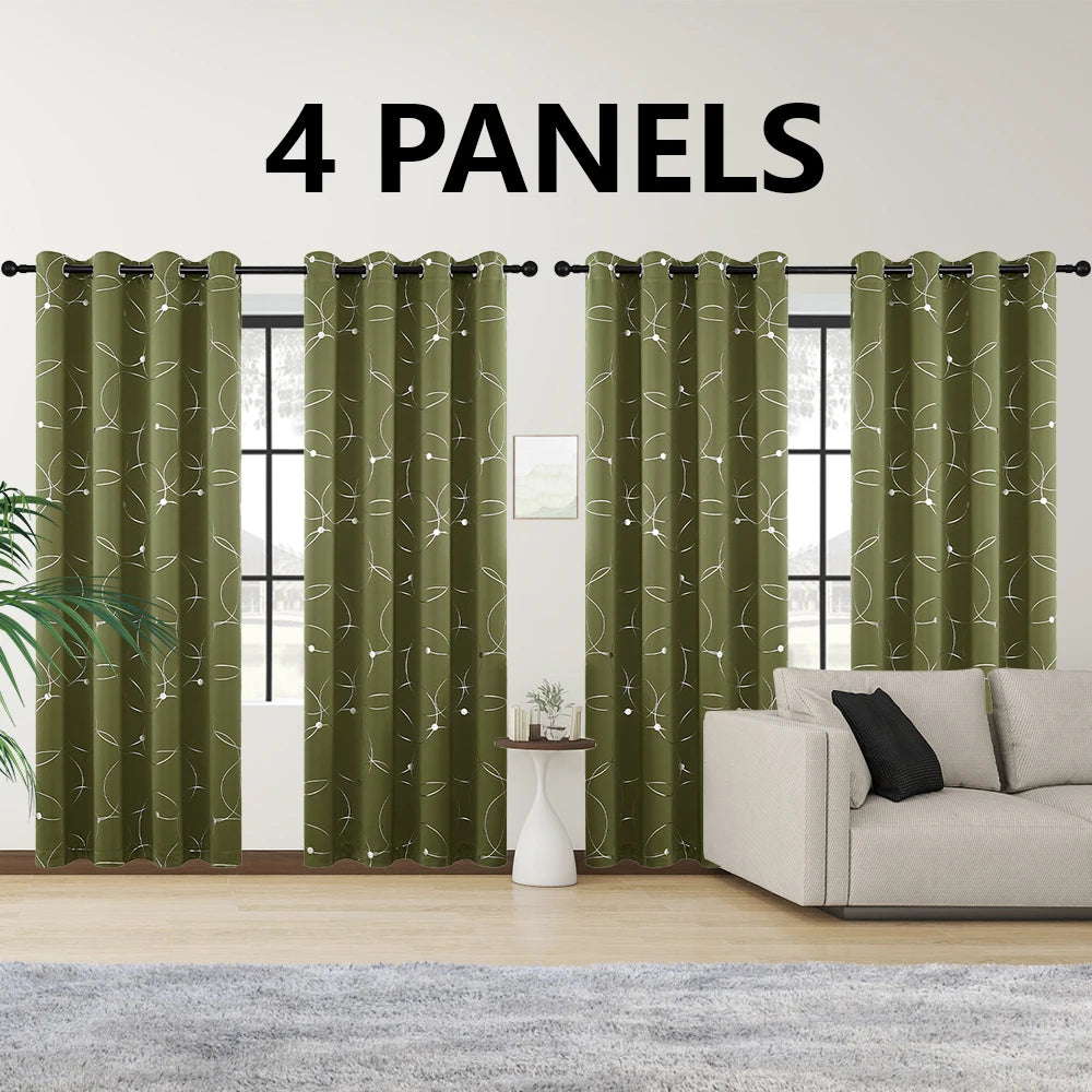 Foil Printed Blackout Curtains Grommet Thermal Insulated Room Darkening