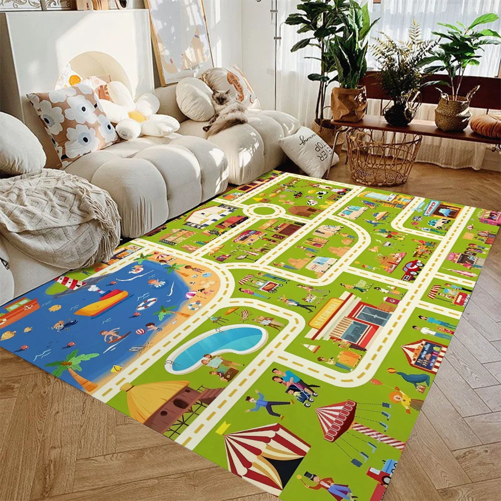 Traffic City Kids Play Mat Non Slip Rug For Playroom