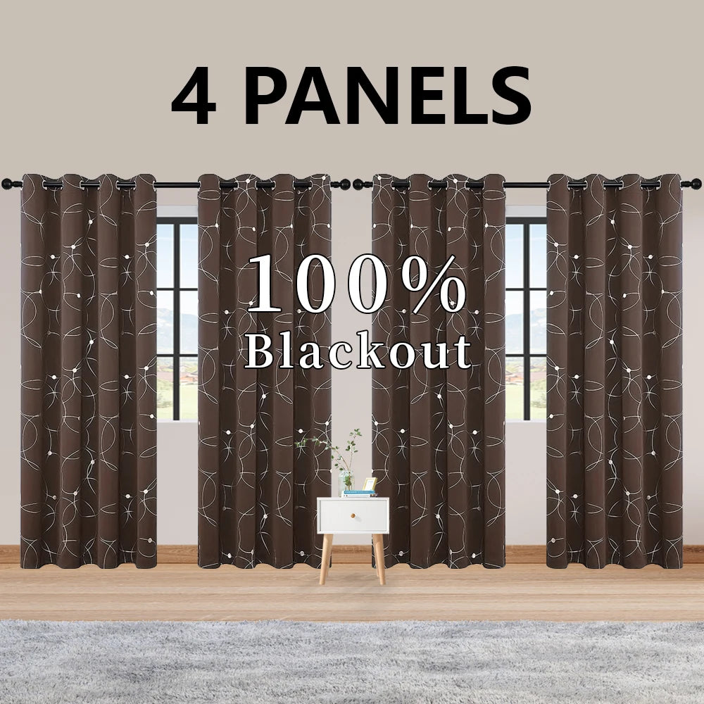 Foil Printed Blackout Curtains Grommet Thermal Insulated Room Darkening