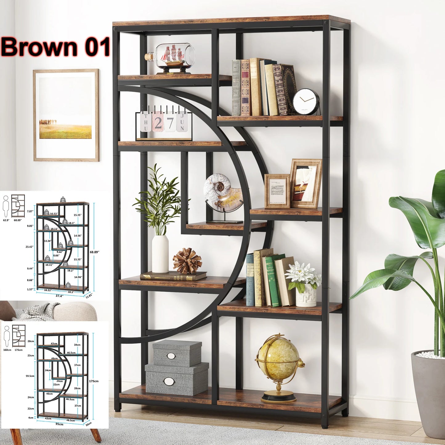 Tribesigns Industrial 5 Tier Etagere Bookshelf Freestanding Storage