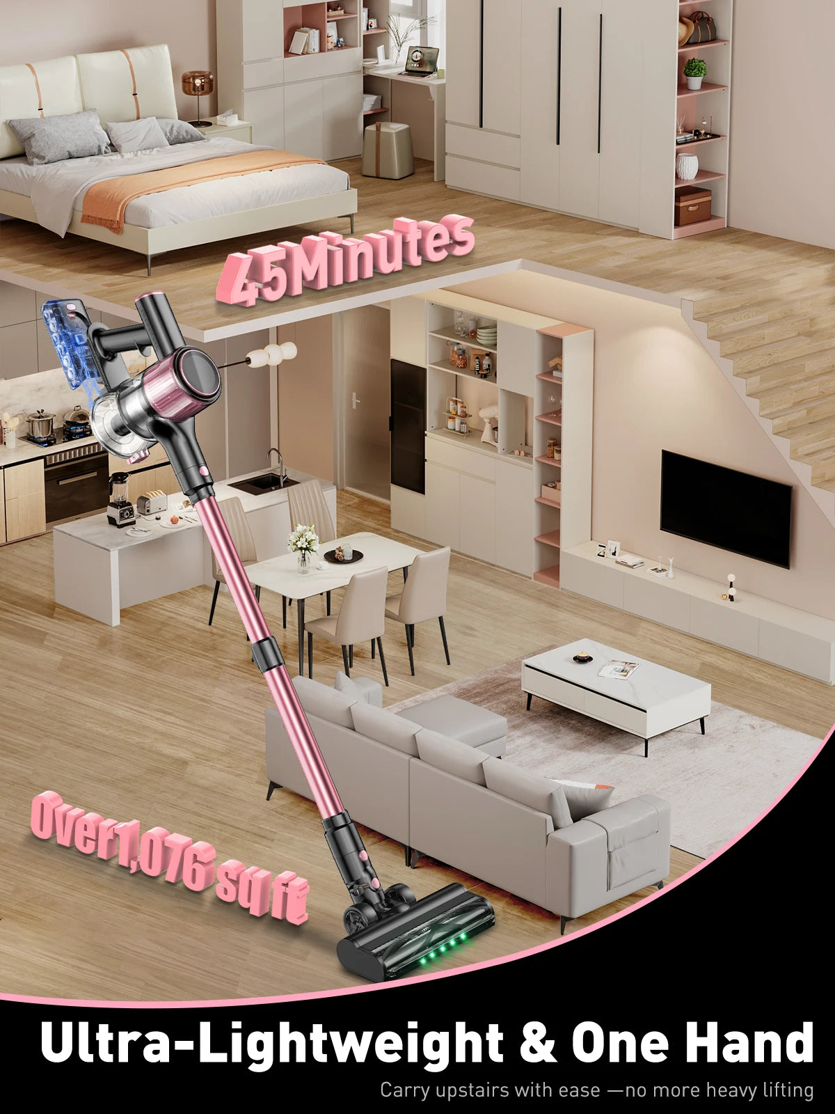 SUXIANGVAC Cordless Vacuum Cleaner 55KPa 500W 45Min Run Time 10in1