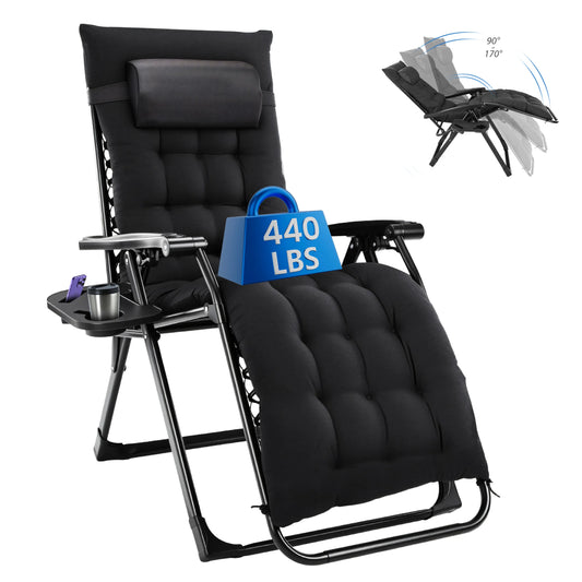 MCQ Zero Gravity Cushioned Lounge Chair Outdoor Folding Cup Holder