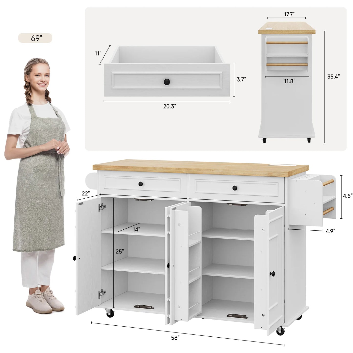Mobile Kitchen Island With Drop Leaf And Power Outlet