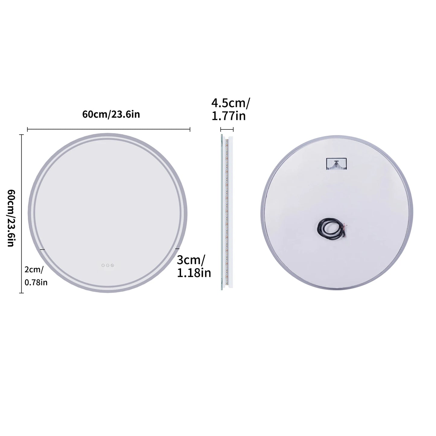 LUVODI Round LED Bathroom Mirror With Touch Dimmer Anti Fog