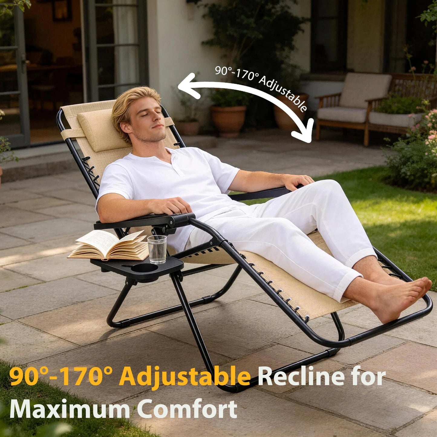 JHK Portable Zero Gravity Recliner Chairs Set Of Two