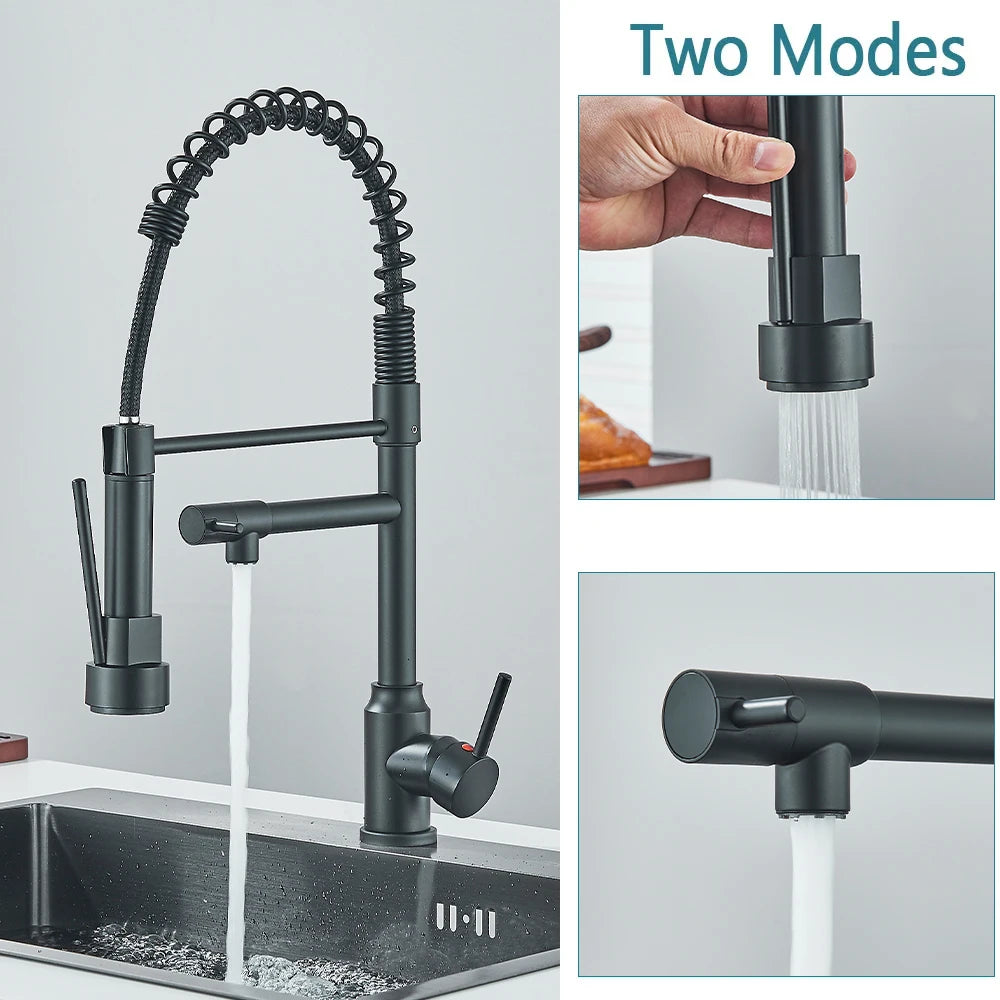 Onyzpily Stainless Steel Pull Down Kitchen Faucet With Dual Spout