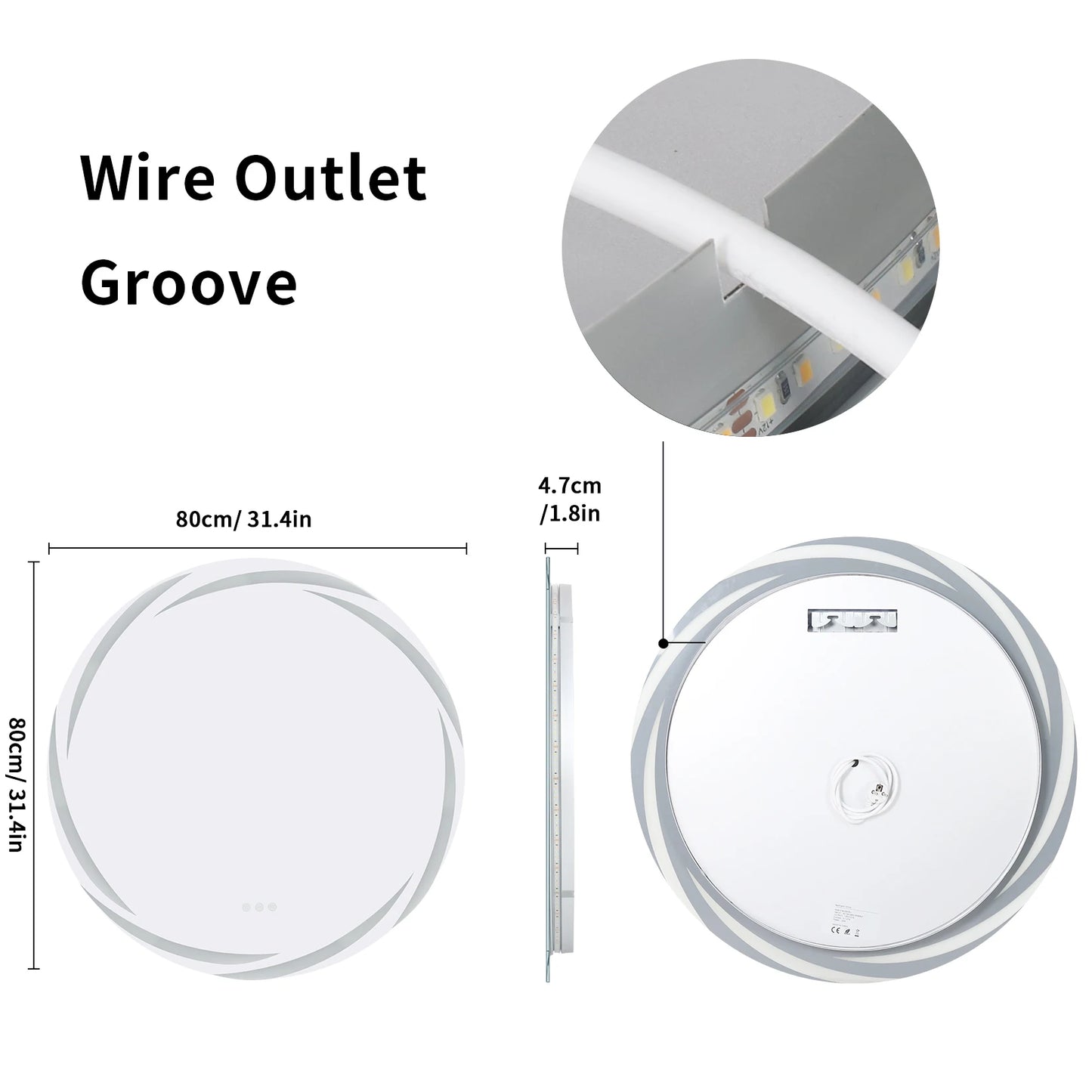 LED Round Bathroom Mirror Backlit Anti Fog Shatterproof Dimmable