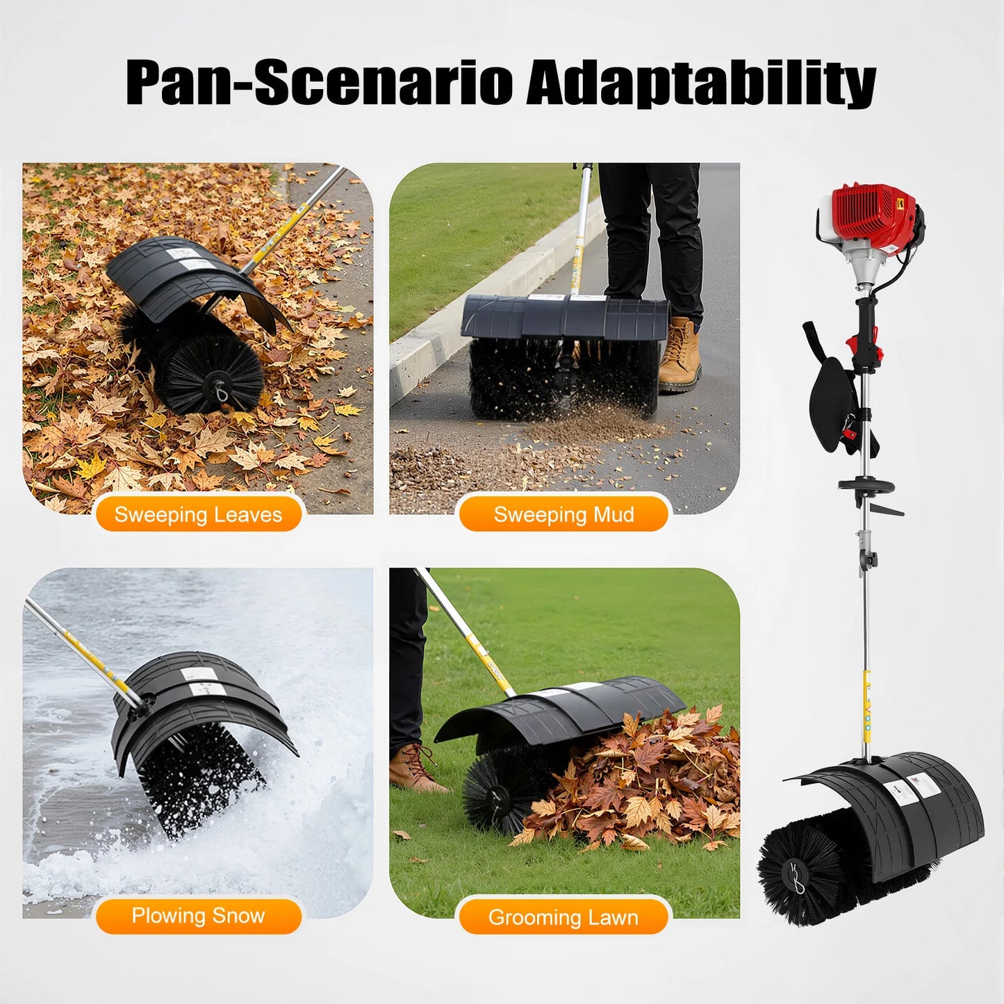 Gas Powered Walk Behind Sweeper Multi Surface Brush Cleaner Driveways