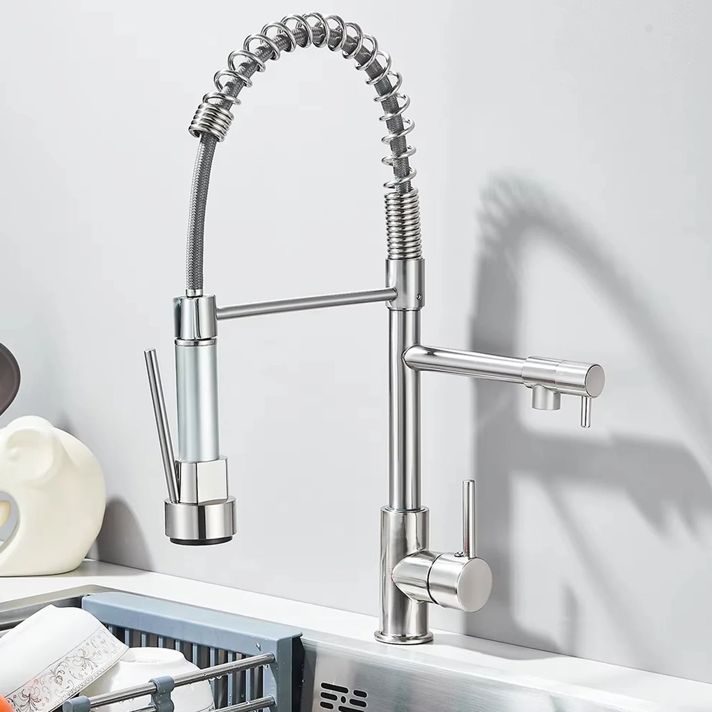 Onyzpily Stainless Steel Pull Down Kitchen Faucet With Dual Spout