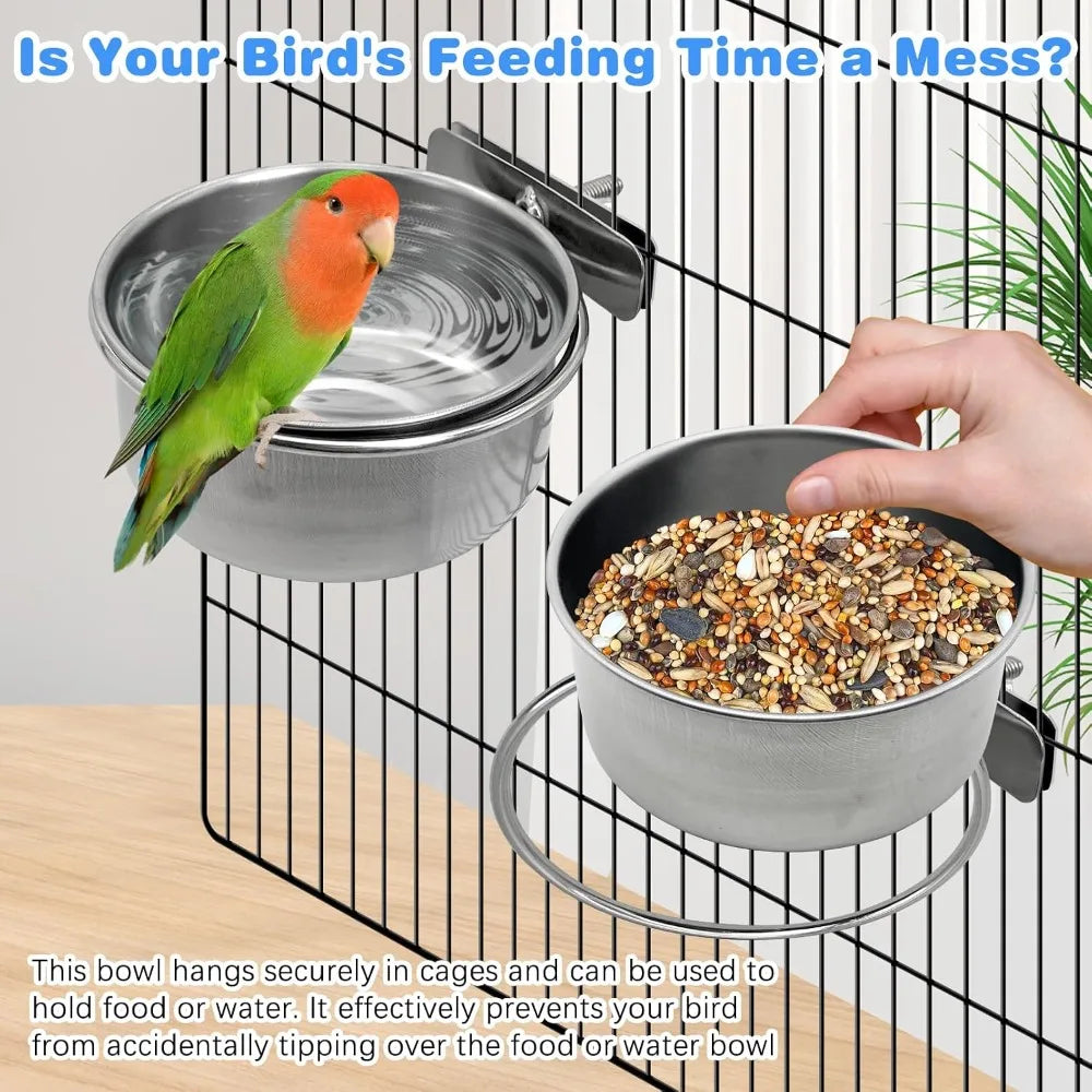Bird Cage Feeder Cups 2 Pack Parrot Bowl Holder Clamp
