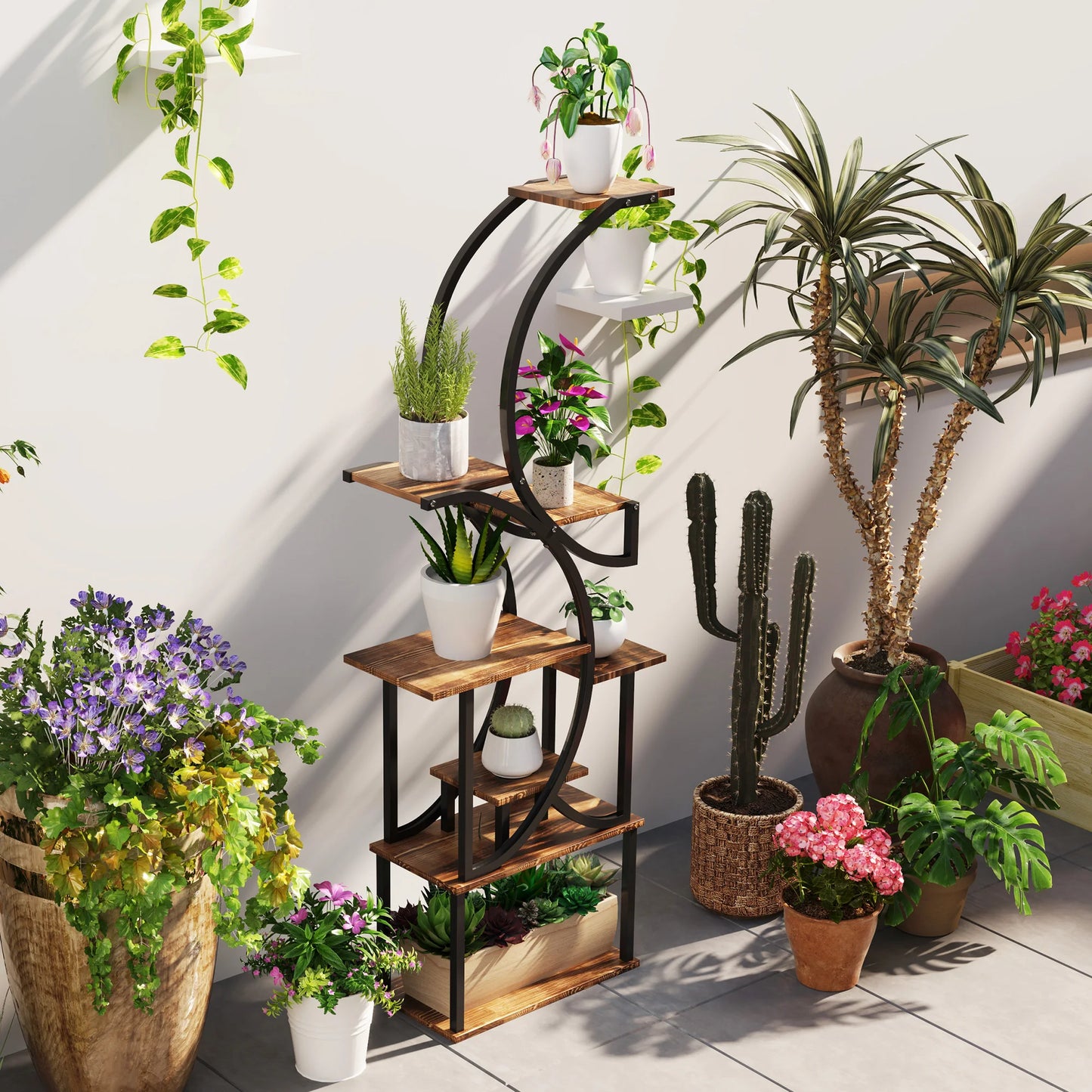 8 Tier Plant Stand S Shaped Corner Shelf Carbonized Finish