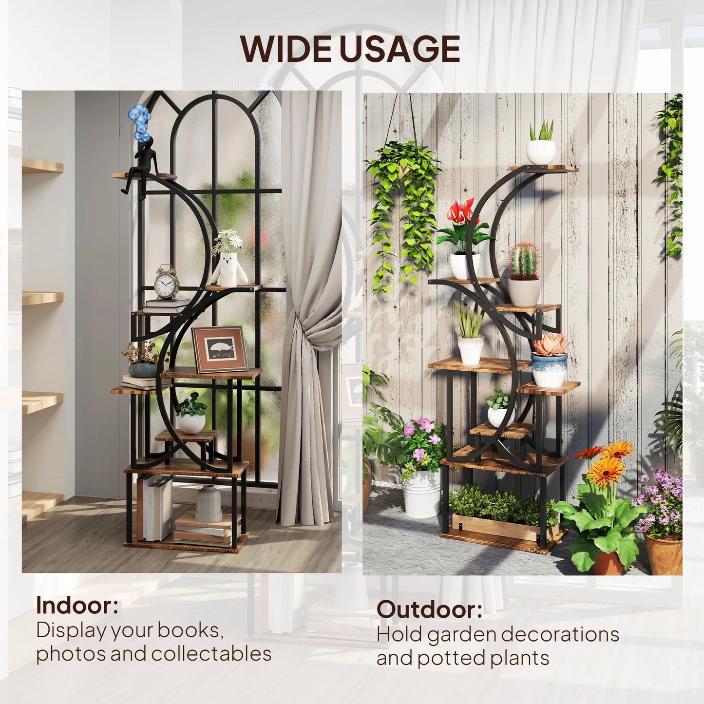8 Tier Plant Stand S Shaped Corner Shelf Carbonized Finish