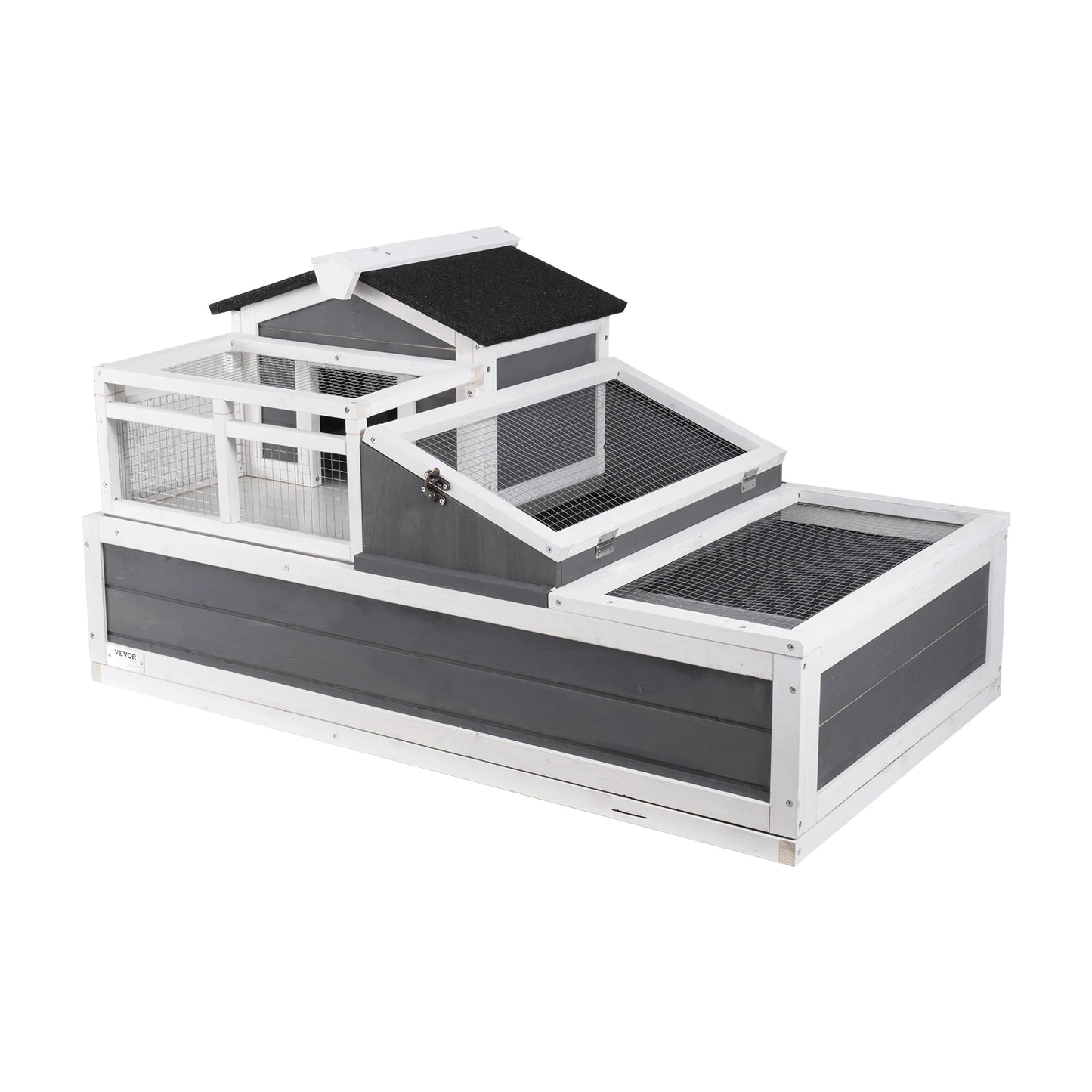 SucceBuy 3 Room Tortoise Habitat Wooden Enclosure With Open Roof