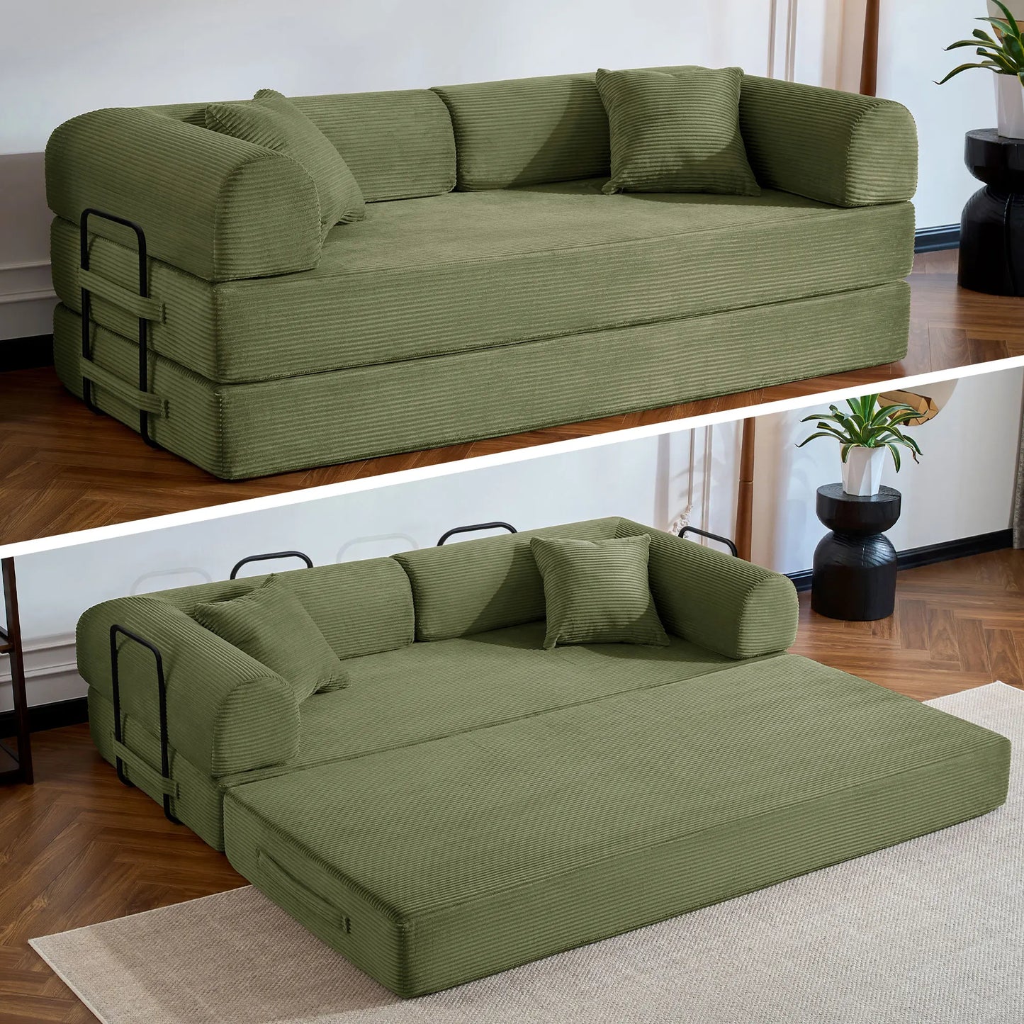 Modern Corduroy Convertible Sofa Bed With Removable Cover