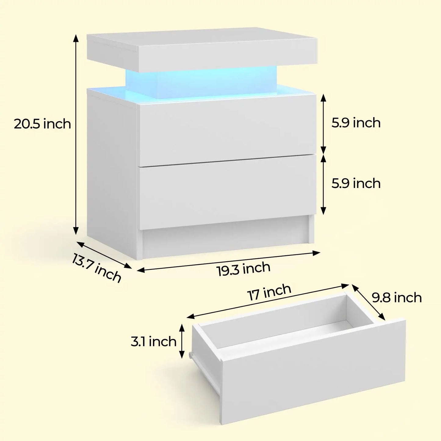 Cubehom LED Nightstand With 2 Drawers And RGB Lights